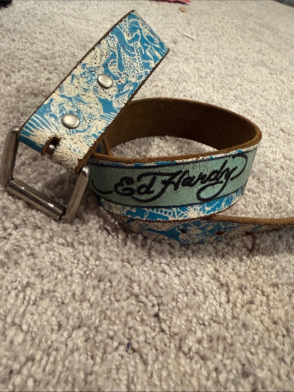Ed Hardy Y2K Traditional Tattoo Style Leather Belt